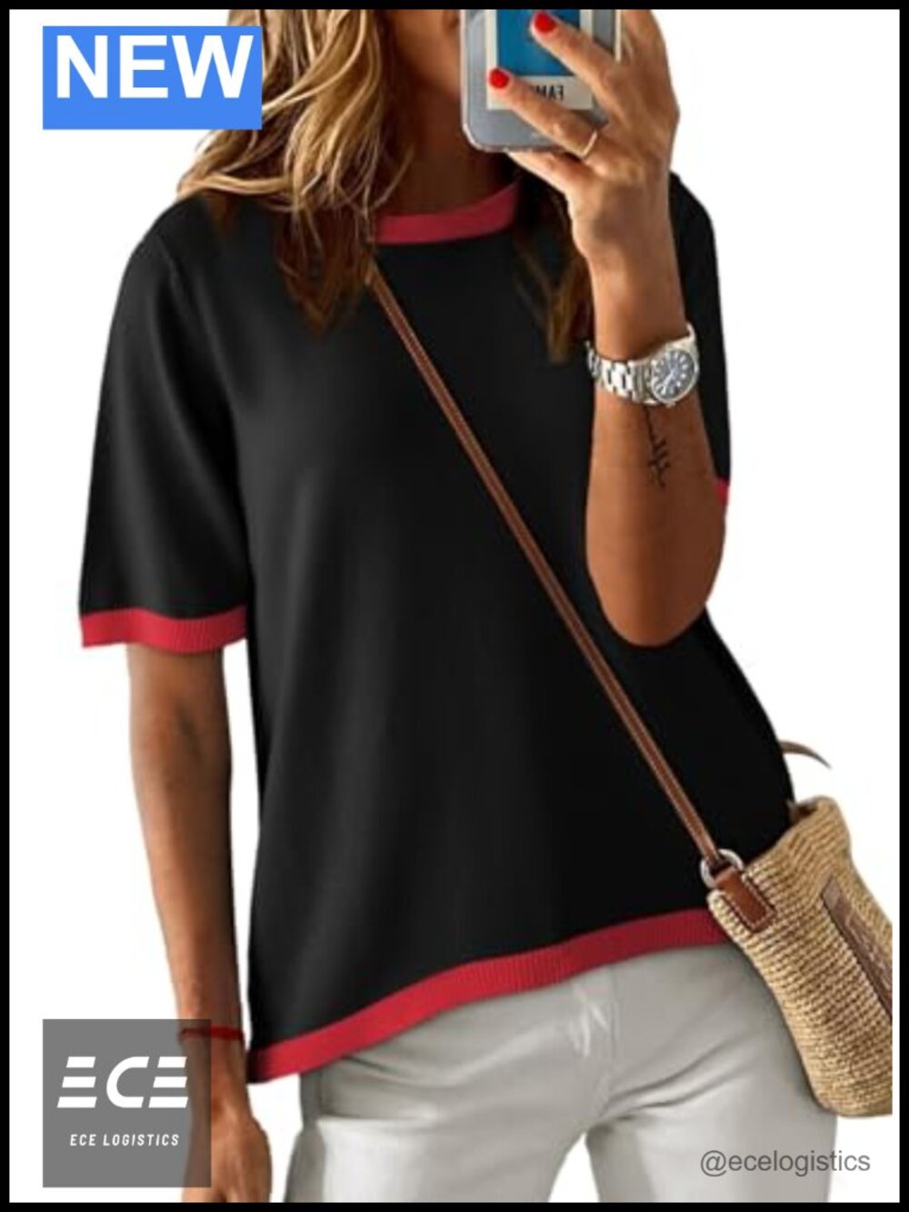 Women's Striped Color Block High Low Knit Pullover Sweater Crewneck Short Sleeve